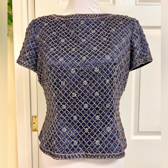 VIE by Victoria Royal 90s Vintage Beaded sequins Crop Top Blouse Victorian M - Picture 1 of 9